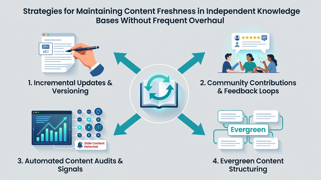 Dashboard screenshot illustrating automated content monitoring tools with highlighted update triggers and freshness indicators